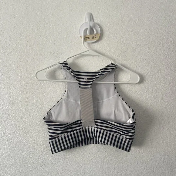 Athleta Sports Bra Sz MEDIUM Navy White Padded Yoga - Picture 6 of 6